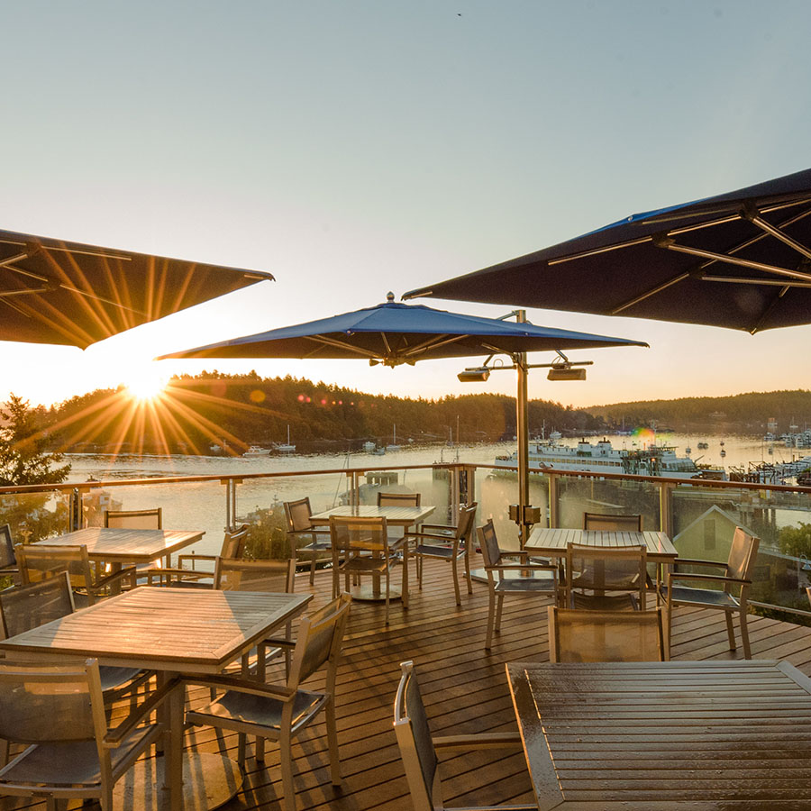 outdoor dining at sunset